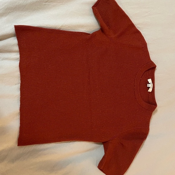 Ribbed Knit Short Sleeve Top - Rust - Picture 1 of 6